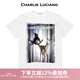 Charlie Luciano小鹿印花黑色寬松休閑T恤明星男女情侶同款圓領(lǐng)短袖男潮牌上衣 白色 L 175