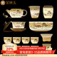 金鑲玉羊脂玉瓷功夫茶具套裝 家用陶瓷白瓷茶壺茶杯泡茶套組送禮禮盒裝 鴻運千秋羊脂玉瓷帶茶洗大套裝