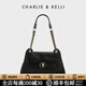 CHARLIE&KELLI CK品牌包包女款2026新款鎖扣菱格鏈條包單肩斜挎包生日禮物女 黑色【母親節生日520情人節禮物】