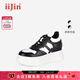 iiJin艾今【明星同款】9cm經(jīng)典厚底內增高超輕撞色板鞋女283IOF 黑/白色 37