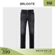 巴魯特【熱能碳】男士牛仔褲彈力修身長(cháng)褲貓須水洗黑牛秋冬保暖直筒褲子 黑色-熱能碳BZ3317N683 31 （170/80A）