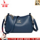 袋鼠卡拉2026品牌新款大容量百搭單肩斜挎包中老年包包女包軟皮媽媽包送禮 藍色（禮品袋+手包卡包）