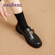 依思 Q（exull）平底樂(lè )福鞋女春秋新款女鞋厚底增高百搭小皮鞋女時(shí)尚英倫風(fēng)單鞋女 黑色山茶花-優(yōu)雅氣質(zhì) 36