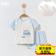 寬葉竹嬰兒短袖套裝純棉男女寶寶夏季薄款衣服短褲分體兩件套新生幼兒裝 藍色短袖套裝 80 #【身高72-78cm9-12個(gè)月】