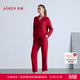 愛(ài)慕（Aimer）【牛奶系】紅色本命年家居女含蛋白柔潤牛奶生活翻領(lǐng)長(cháng)袖分身套裝 朱櫻紅JF0 M 165