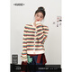闊色條紋毛衣短款針織衫2026春季新年穿搭新款女長(cháng)袖寬松上衣秋冬 彩色 S