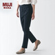 MUJI女式 橫豎彈力絲光斜紋修身錐形褲 女裝 休閑褲 褲子BEM71C4S 藏青色 M （160/66A）