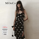 MO&Co.連衣裙含桑蠶絲復古波點(diǎn)解構吊帶蕩領(lǐng)捏褶高腰開(kāi)叉斜裁摩安珂 黑白波點(diǎn)色 S 160