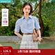 茵曼（INMAN）【純棉】百搭壓褶刺繡翻領(lǐng)襯衫女裝2026夏季新款泡泡袖襯衣上衣 淺藍色 -F18528119H1 M