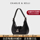 CHARLIE&KELLI CK品牌包包女款2026新款三角扣新月包腋下包單肩斜挎女生日禮物 黑色【京倉配送 贈專(zhuān)柜禮袋】