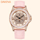 Davena蒂瑋娜雪花女神手表女士時(shí)來(lái)運轉滿(mǎn)天星腕表女款送女友生日禮物 玫金粉帶-順豐包郵