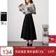 三彩2025春季新款高腰半身裙磨毛A字裙顯瘦中長(cháng)裙大擺傘裙女