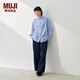 MUJI 女式 桑蠶絲混 圓領(lǐng)長(cháng)袖襯衫女士襯衣外套26年春季 女裝女款 藍色條紋 S (155/80A)