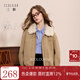三彩2025冬季新款毛毛翻領(lǐng)棉衣棉服寬松保暖復古燈芯絨外套M 卡其色 L 165/88A