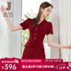 經(jīng)典故事（JANE STORY）2026新款高級感紅色西裝連衣裙女設計感洋氣假兩件拼接雪紡百褶裙 酒紅色 M