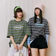Mmlg條紋短袖t恤女男2026年夏季新款經(jīng)典膠印logo韓系復古情侶上衣服 綠色條紋 S