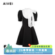 AIVEI欣賀艾薇2025春季甜美淑女宮廷千金蝴蝶結連衣裙S712202A 黑色 M