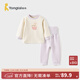 童泰（TONGTAI）寶寶套裝秋冬季純棉保暖嬰兒衣服兒童內衣男女童上衣高腰褲子 紫色【高腰款 7A抗菌】 90