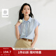茵曼（INMAN）涼感亞麻法式系帶襯衫2026夏季女裝新款寬松蝙蝠袖襯衣上衣 淺藍色 M