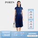 PORTS寶姿女裝春夏新款通勤襯衫領(lǐng)拼接百褶收腰短袖中長(cháng)連衣裙 丈青-1 L (8)