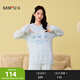 三福（SANFU）女冬季格子半邊絨睡衣套裝 趣味立體蝴蝶結家居服508407 藍色 L