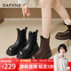 達芙妮切爾西靴女短靴厚底女生2026新款冬季百搭英倫風(fēng)品牌女靴 黑色-加絨 37 (235mm) 標準碼