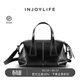 INJOYLIFE方耳線(xiàn)韻波士頓包中號 大容量通勤出游單肩斜挎手提包 黑色_中號