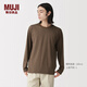 MUJI男式 天竺編織 圓領(lǐng)長(cháng)袖T恤 男士打底衫男款男裝 26年春季 棕色圖案 XL （180/104A）