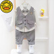 G.duck寶寶春裝套裝0-1-3歲4潮男童時(shí)尚三件套外出兒童裝嬰兒衣服春秋 灰色 馬夾條子三件套灰色 66 14-18斤
