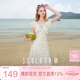 三彩2025夏季新款提花連衣裙波點(diǎn)印花荷葉邊收腰長(cháng)裙法式M