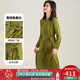 金菊25新款重磅真絲桑蠶絲A字裙中式國風(fēng)立領(lǐng)褶皺斜襟長(cháng)袖女式連衣裙 綠色 L