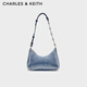 CHARLES&KEITH26春新品休閑牛仔單肩腋下包斜挎包CK2-20271604-1 Denim Blue牛仔藍色 S