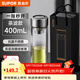 蘇泊爾（SUPOR）一鍵開(kāi)蓋玻璃杯雙層防燙茶水分離男士泡茶車(chē)載水杯便攜商務(wù)禮盒裝 【抗菌/一鍵開(kāi)蓋】流光銀400ml茶濾款-送禮盒