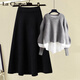 拉夏貝爾（La Chapelle）長(cháng)袖連衣裙女裝2026年秋冬新款韓版中長(cháng)款時(shí)尚寬松小個(gè)子裙子女夏 灰色衛衣+黑色裙子 L 【推薦100-120斤】