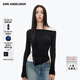 ANN ANDELMAN【明星同款】不規則斜肩長(cháng)袖T恤女假兩件上衣秋季 黑色 M