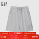 GAP男裝春季款法式圈織軟松緊腰印花logo寬松短褲720736 淺麻灰色 XL (180/88A) 亞洲尺碼