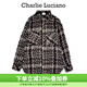 Charlie Luciano【黃子韜同款】黑色磨毛襯衫編織寬松情侶男女同款cl小香風(fēng)外套 黑金 L