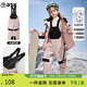 ASK JUNIOR女童褲子冬裝夾棉保暖直筒長(cháng)褲兒童休閑滑雪服背帶褲 粉色 140 
