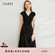 AMII女裝2025氣質(zhì)連衣裙夏季新款V領(lǐng)收腰白色裙小腰精A字裙裙 黑色（12240609） L 165/88A