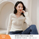 香影v領(lǐng)內搭針織衫女2025秋冬新款蕾絲拼接修身含羊毛灰色薄毛衣 米白 S 155/80A/85-95斤