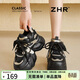 ZHR厚底老爹鞋女內增高百搭女鞋舒適小個(gè)子休閑鞋女 KS55 黑金 37