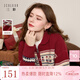 三彩2025冬季新款紅色拉鏈翻領(lǐng)氛圍感提花針織衫寬松落肩袖毛衣 車(chē)厘子紅 M 160/84A