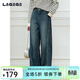 LAGOGO高腰闊腿顯瘦小個(gè)子牛仔褲女拉谷谷2025年冬新款OCNN53XD15 靛藍色 S