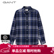 GANT【亞洲版型】甘特春季新款法蘭絨格紋翻領(lǐng)舒適百搭復古男襯衫 410海軍藍 M