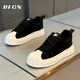 BFGN品牌牛皮男鞋2026新款透氣貝殼頭板鞋男士?jì)仍龈咝\動(dòng)休閑鞋子男 黑色【皮面】-高端男鞋 42 皮鞋碼
