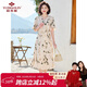 俞兆林夏裝雪紡媽媽短袖連衣裙中老年女裝收腰長(cháng)裙子 Y52Q006