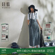 日著(zhù)原創(chuàng  )設計女裝2024夏季新款斑駁高腰A字背帶牛仔純棉連衣裙子 霞藍 L