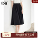 歐莎（OSA）夏季中長(cháng)款半身裙微胖遮肉高級感a字傘裙小個(gè)子高腰顯瘦職業(yè)裙子 黑色 M