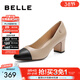 百麗（Belle）氣質(zhì)百搭高跟鞋女粗跟商場(chǎng)同款通勤舒適羊皮高跟單鞋B2E1DAQ4 杏色 36 (230mm)