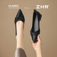 ZHR則則淺口單鞋女新款法式尖頭皺面粗跟高跟鞋氣質(zhì)職業(yè)女鞋 K519黑色37
